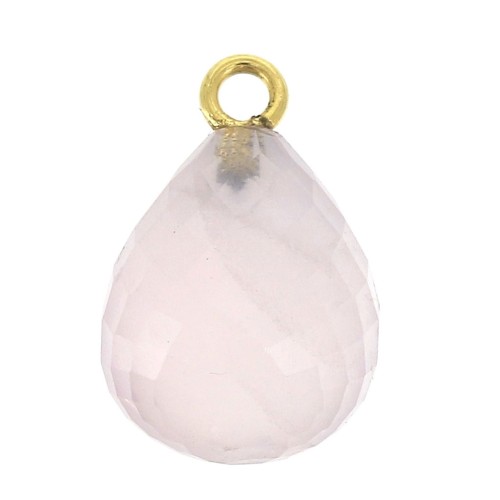 Faceted drop 13x10 mm pendant - 925 Sterling Silver Gold Plated/Rose Quartz x1