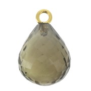 Faceted drop 13x10 mm pendant - 925 Sterling Silver Gold Plated/Smoked Quartz x1