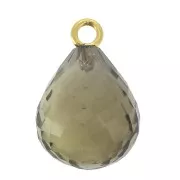 Faceted drop 13x10 mm pendant - 925 Sterling Silver Gold Plated/Smoked Quartz x1