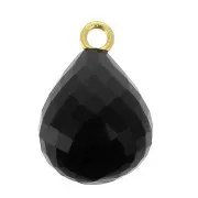 Faceted drop 13x10 mm pendant - 925 Sterling Silver Gold Plated/Black Onyx x1