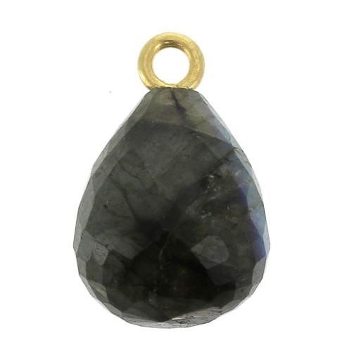 Faceted drop 13x10 mm pendant - 925 Sterling Silver Gold Plated/Labradorite x1