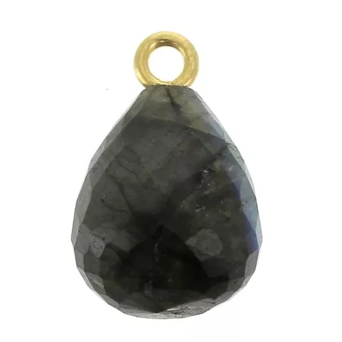 Faceted drop 13x10 mm pendant - 925 Sterling Silver Gold Plated/Labradorite x1