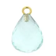 Pendant faceted drop 13x10 mm - 925 Sterling Silver Gold Plated / Hydro Aquamarine x1