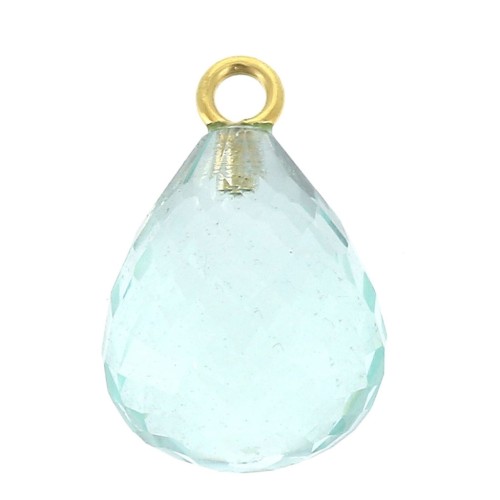 Pendant faceted drop 13x10 mm - 925 Sterling Silver Gold Plated / Hydro Aquamarine x1