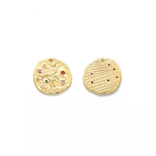 Zodiac Aquarius brass charm with a zirconium oxide 15 mm Gold Tone x1
