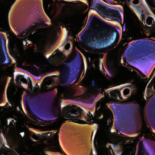 Czech Glass beads Ginko Duo 2 holes 7.5x7.5 mm Jet Full Sliperit x10g