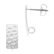 Hammered rectangle brass earstuds to decorate 7x16 mm Rhodium Tone x2