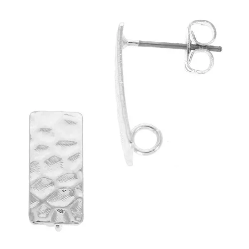 Hammered rectangle brass earstuds to decorate 7x16 mm Rhodium Tone x2
