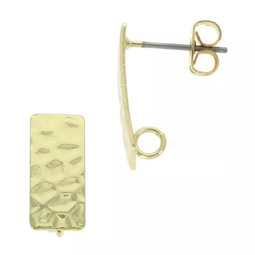 Hammered rectangle brass earstuds to decorate 7x16 mm Gold Tone x2