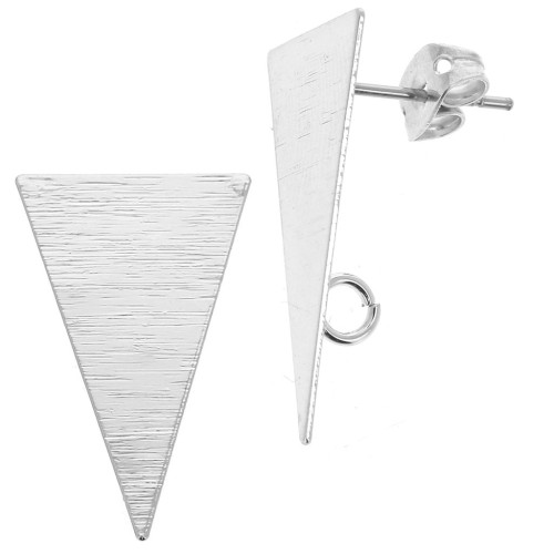 Striated triangle brass earstuds to decorate 13x23 mm Rhodium Tone x2