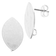 Striated oval brass earstuds to decorate 11x20 mm Rhodium Tone x2