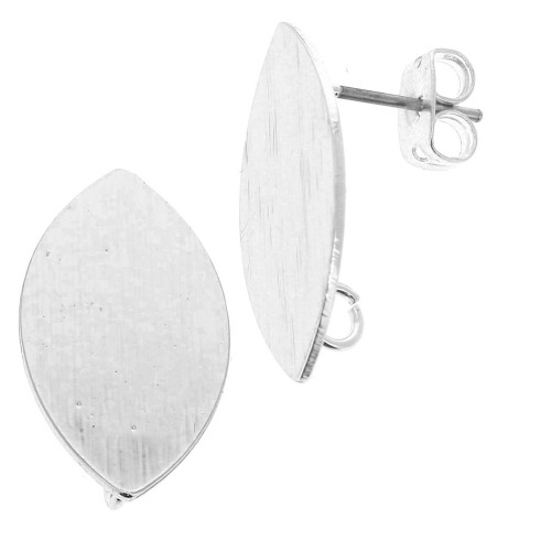 Striated oval brass earstuds to decorate 11x20 mm Rhodium Tone x2