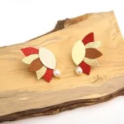 Striated oval brass earstuds to decorate 11x20 mm Gold Tone x2