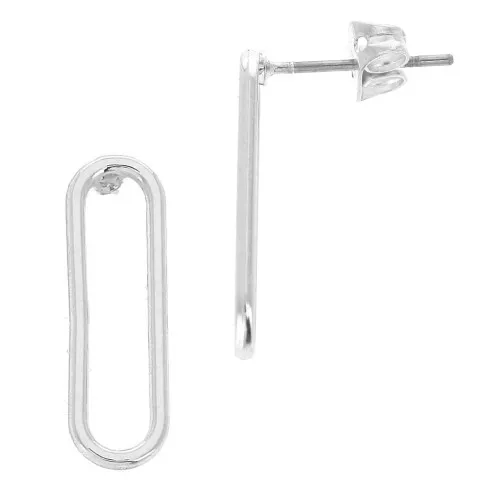 Rounded rectangle design zamak earstuds to decorate 6x20 mm Rhodium Tone x2