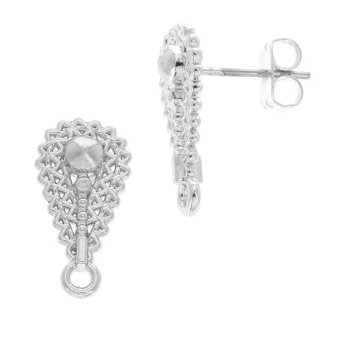 Drop earstuds with loop 9x17 mm Rhodium Tone x2