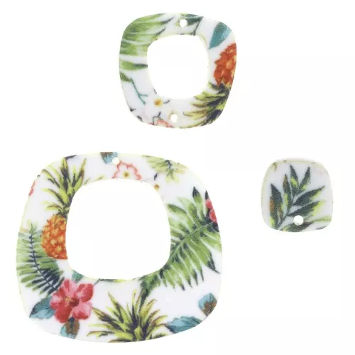 Set of 3 spacers and asymmetrical pendants in plexiglass - Tropical Flowers x1