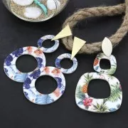 Set of 3 spacers and asymmetrical pendants in plexiglass - Tropical Flowers x1