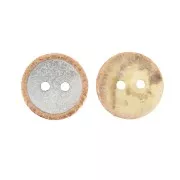 Round 2-hole mother-of-pearl button 14 mm with glitters - Natural / Orange x1