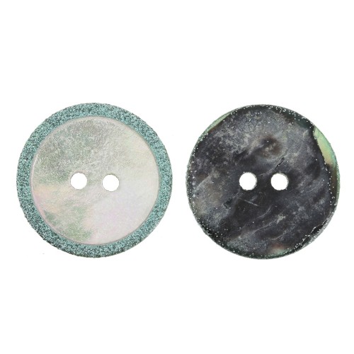 Round 2-hole mother-of-pearl button 18 mm with glitters - Natural / Green x1