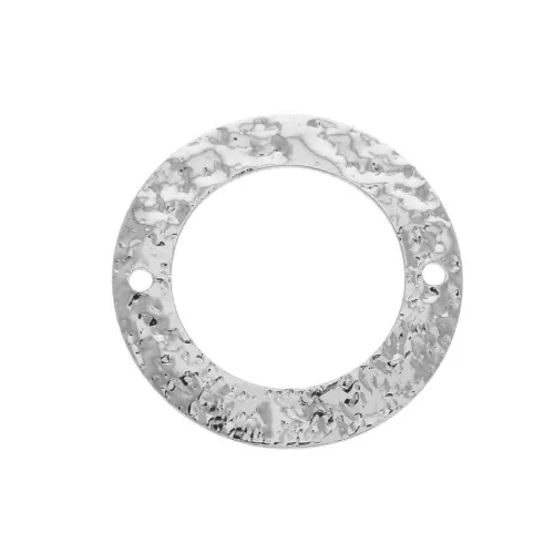 Mounting hammered round element for DIY beadweavi 21 mm 2 holes Shiny Rhodium x1