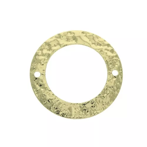 Mounting hammered round element for DIY beadweaving 21 mm 2 holes Shiny Gold x1