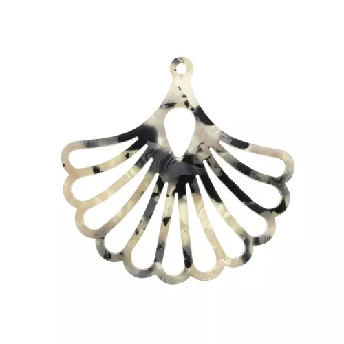 Fan-shaped plexiglass pendant 44x45 mm Tortoise shell - Beige/Black x1
