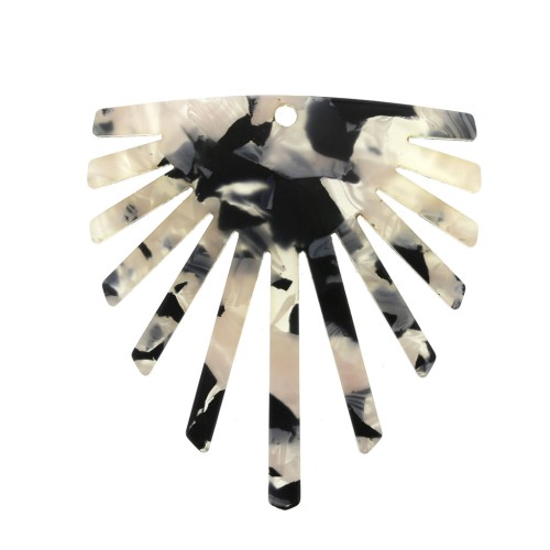 Sun-shaped plexiglass pendant 50x47mm Tortoise shell - Beige/Black x1
