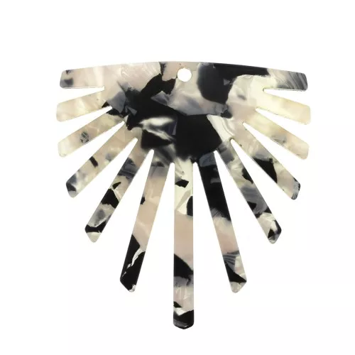 Sun-shaped plexiglass pendant 50x47mm Tortoise shell - Beige/Black x1