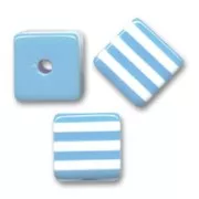 Striped cubes 8mm Aquamarine/White x10