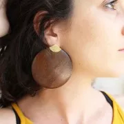 Dark Brown Dyed round wooden pendant 59 mm for DIY jewelry creation x1