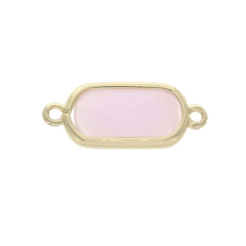 Faceted rectangular spacer 2 loops 14x9 mm Gold Tone / Opaque Pink x1