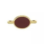 Oval spacer 2 loops in zamac and epoxy resin 16x8 mm Gold Tone / burgundy x1