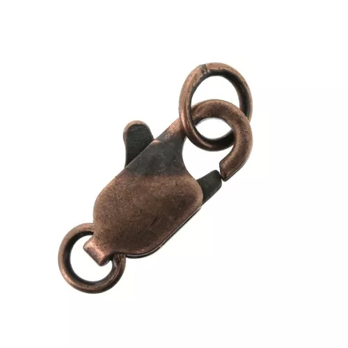 Extended lobster clasp with closed rings 12 mm Aged copper x1