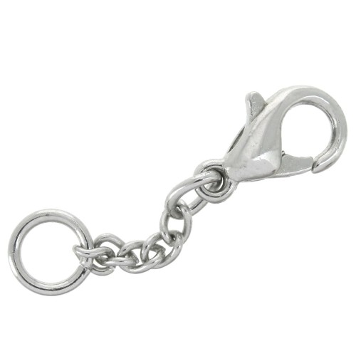 Clasp - lobster claw with extension chain 10 mm Rhodium Tone x5