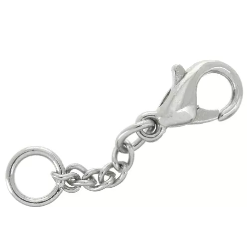 Clasp - lobster claw with extension chain 10 mm Rhodium Tone x5