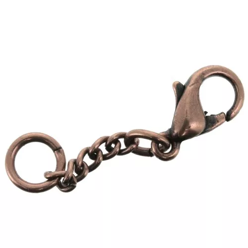 Clasp - lobster claw with extension chain 10 mm Antique Copper Tone x5