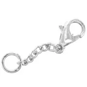 Clasp - lobster claw with extension chain 10 mm Fine silver plating x5