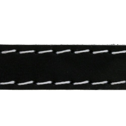Flat Leather Lace - Stitched Leather crust 10 mm - Black x 1m