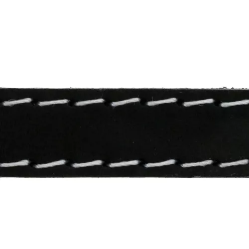 Flat Leather Lace - Stitched Leather crust 10 mm - Black x 1m