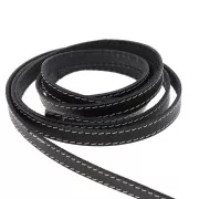 Flat Leather Lace - Stitched Leather crust 10 mm - Black x 1m