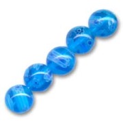 Millefiori rounds 10mm Aquamarine Blue flowers x5