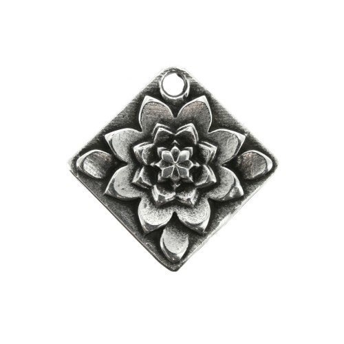 Round mandala charm 22 mm for DIY jewelry creation - Antique Silver Plating x1