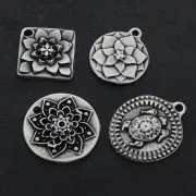 Round mandala charm 22 mm for DIY jewelry creation - Antique Silver Plating x1