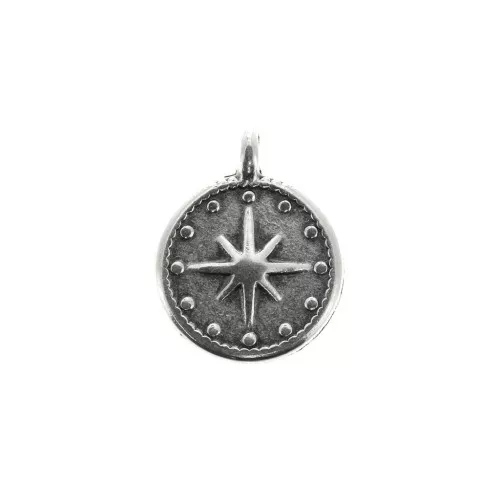 12 mm North Star pendant/charm - Antique Silver Plating x1