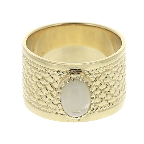 Large ring with a moonstone 56 - Scale textured look - Gold Plated 3 microns x1