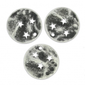 Crumbled star-spangled sequins 15mm Antique Silver tone x5