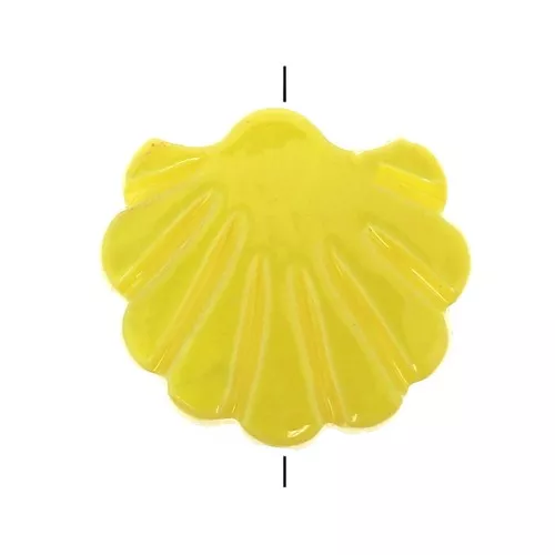 Flat 12 mm Bead - mother-of-pearl - Scallop Pattern - Yellow x1