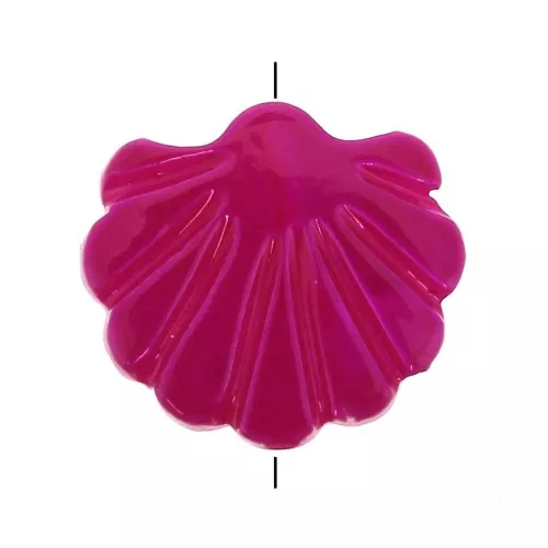Flat 12 mm Bead - mother-of-pearl - Scallop Pattern - Magenta x1
