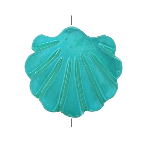Flat 12 mm Bead - mother-of-pearl - Scallop Pattern - Turquoise Blue x1