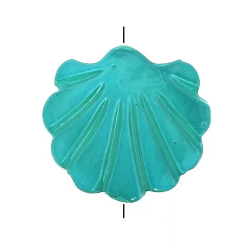 Flat 12 mm Bead - mother-of-pearl - Scallop Pattern - Turquoise Blue x1
